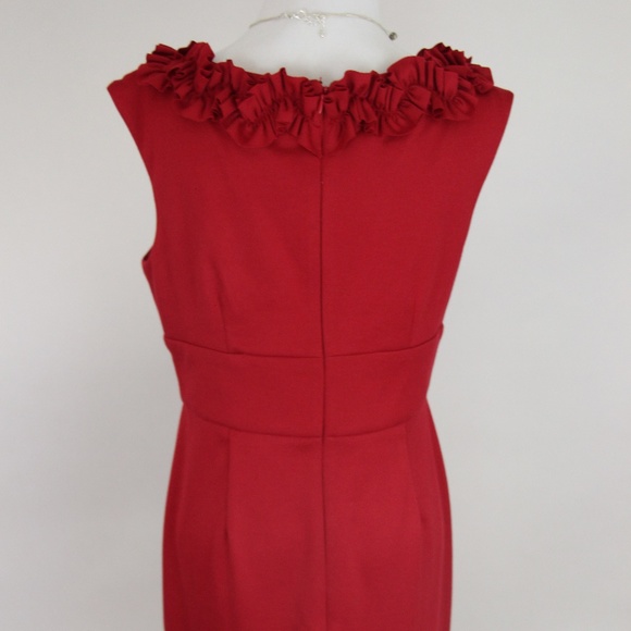 LONDON TIMES Red Ruffle Neckline Sleeveless Dress - Picture 6 of 7